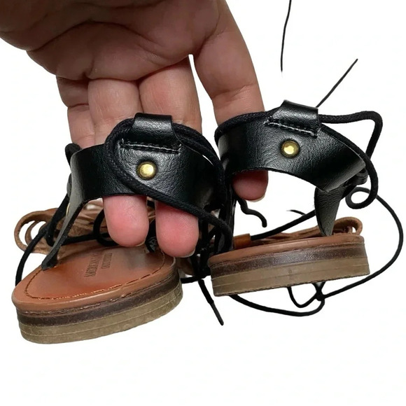American Eagle Brown Black Woven Gladiator Lace-Up Sandals Size 8 Boho - Picture 6 of 10